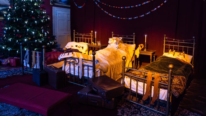 Two foxes are asleep tucked up in a bed